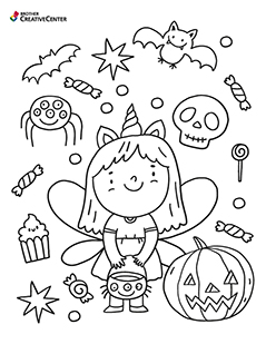 Pages de coloriage imprimable gratuitement - Des bonbons ou un sort la fée princesse | Brother Creative Center