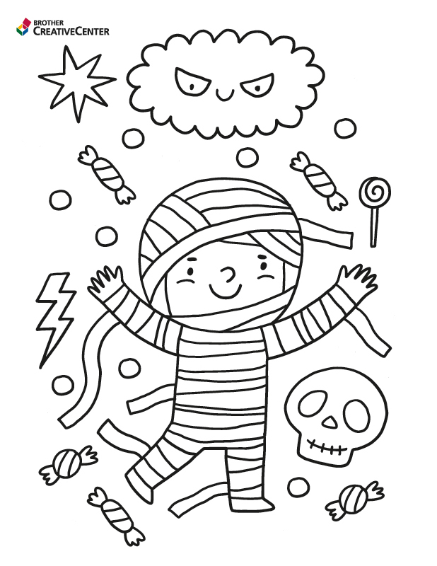 Pages de coloriage imprimable gratuitement - Des bonbons ou un sort la momie | Brother Creative Center