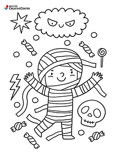 Printable Colouring Page for Free - Trick-or-Treat mummy | Brother Creative Center