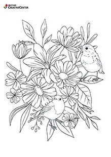Free Printable Coloring Page Template - Birds and Bloom | Brother Creative Center