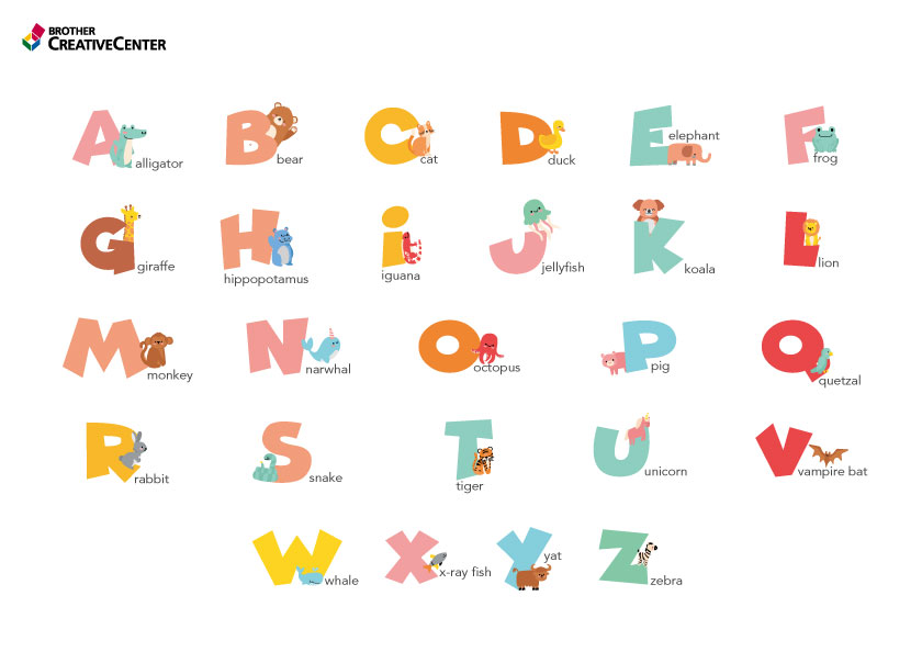 Kostenlos druckbare lernaktivität - Tieralphabet | Brother Creative Center