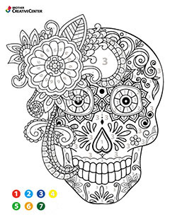 Free Printable Educational Activity - Color by Numbers - Sugar Skull | Brother Creative Center