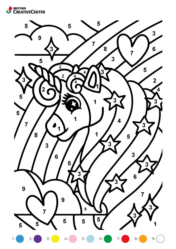 Free Printable Educational Activity - Colour by Numbers – Unicorn | Brother Creative Center