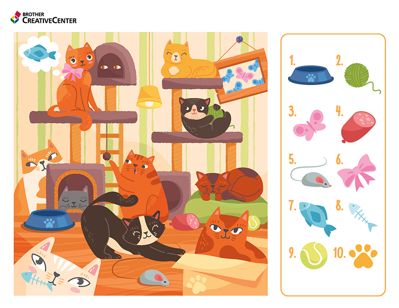 Printable Learning Activity for Free - Hidden picture puzzle - Cats | Brother Creative Center