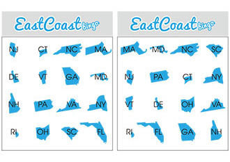 License Plate Bingo Cards - East Coast
