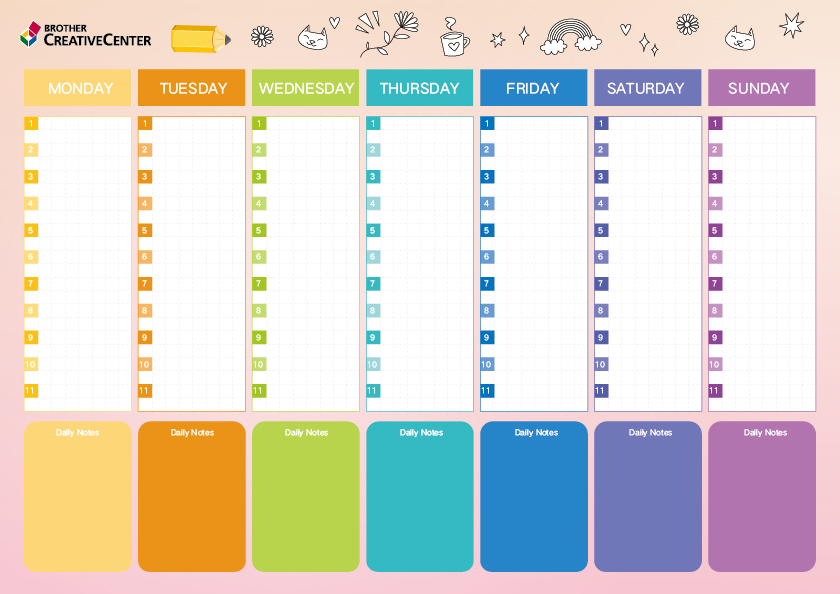 Actividades de aprendizaje imprimibles gratis - Calendario semanal | Brother Creative Center