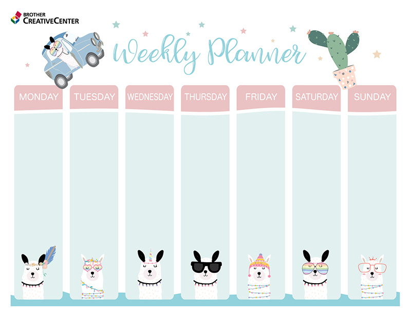 Gratis afdrukbare educatief - Lama weekplanner | Brother Creative Center