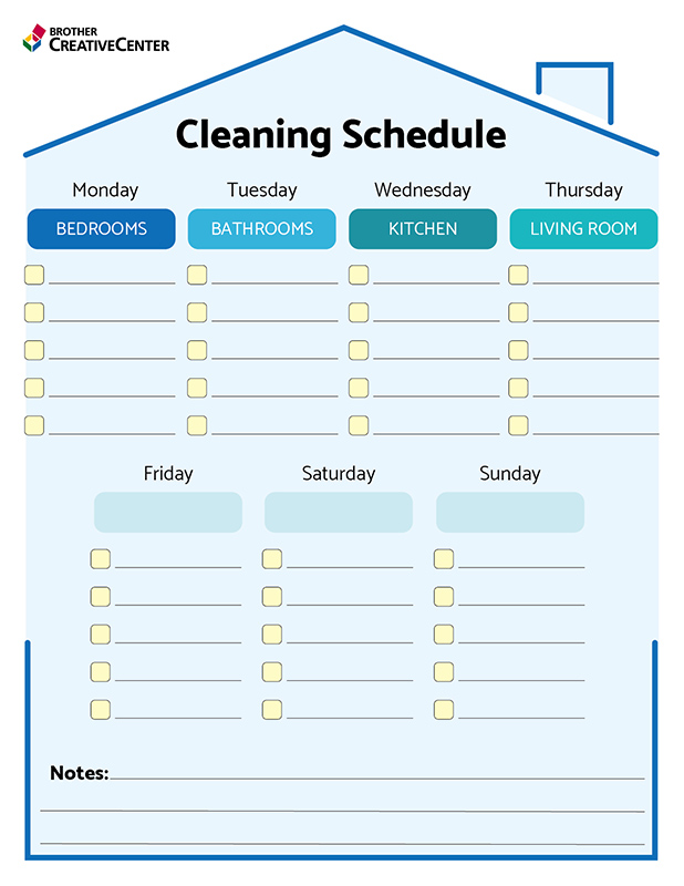 Free Printable Organization Tool - Weekly Cleaning Schedule | Brother Creative Center