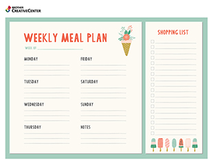 可打印的免费组织工具模板  - 一周膳食计划 | Brother Creative Center
