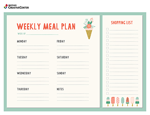 Printable Organisation Tool for Free - Weekly meal planner | Brother Creative Center