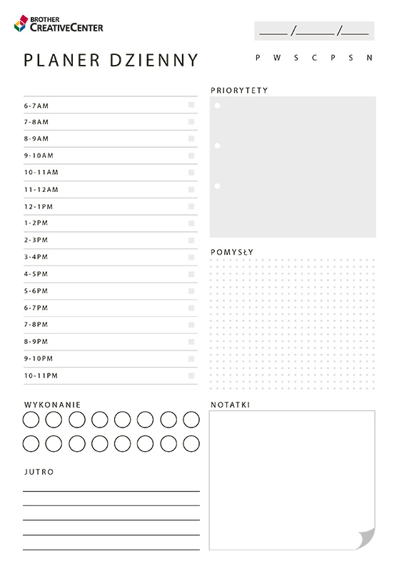 Bezpłatna Ćwiczenia edukacyjne  - Twój dzień | Brother Creative Center