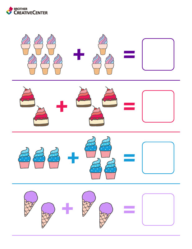 Free Printable Educational Activity - Addition Worksheet - Sweets | Brother Creative Center