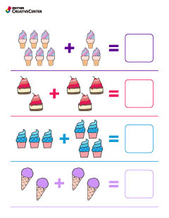 Activité pédagogique imprimable gratuitement - Feuille de travail sur les additions - Friandises | Brother Creative Center