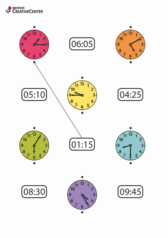 Kostenlose Lernaktivität zum Ausdrucken - Arbeitsblatt bunte Uhr | Brother Creative Center