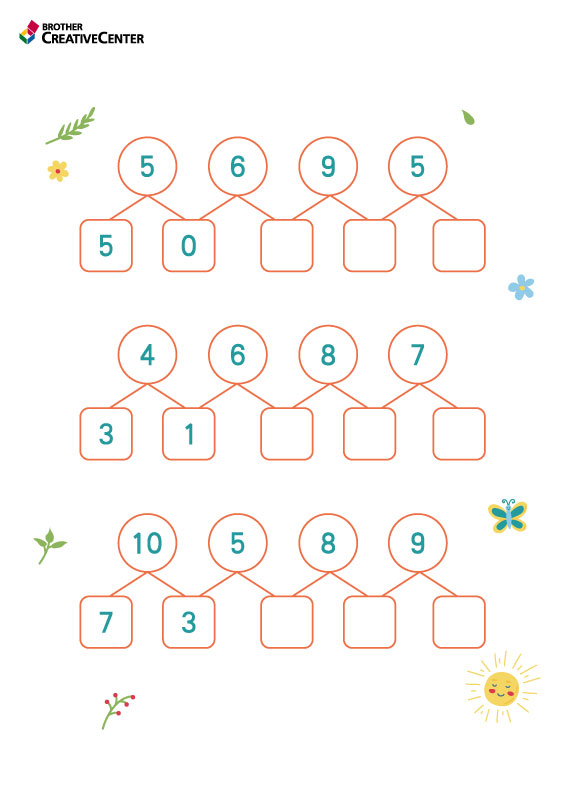 Attività didattica stampabile gratuitamente - Numeri in decomposizione - da 1 a 10 | Brother Creative Center