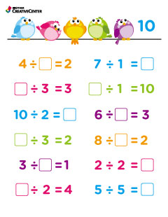 Printable Learning Activity for Free - Division Worksheet - 1 to 10 | Brother Creative Center