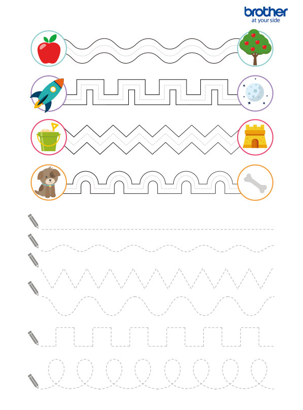 Actividades de aprendizaje imprimibles gratis - Trazos para aprender | Brother Creative Center