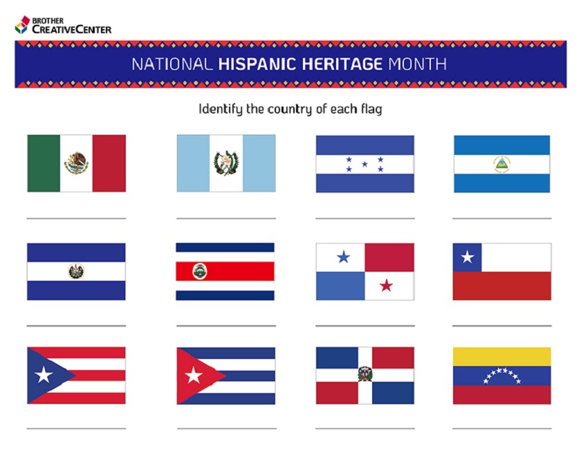 Free Printable Educational Activity - Identify the Hispanic Flags Worksheet | Brother Creative Center