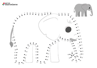 Attività didattiche gratuiti da stampare - Unisciti i puntini - Elefante | Brother Creative Center