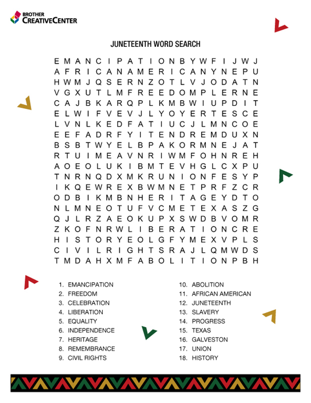 Free Printable Educational Activity - Juneteenth Word Search | Brother Creative Center