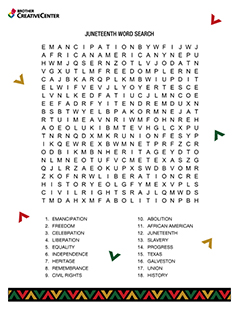 Free Printable Educational Activity - Juneteenth Word Search | Brother Creative Center