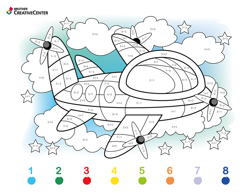 Free Printable Educational Activity - Math Coloring By Number - Airplane | Brother Creative Center