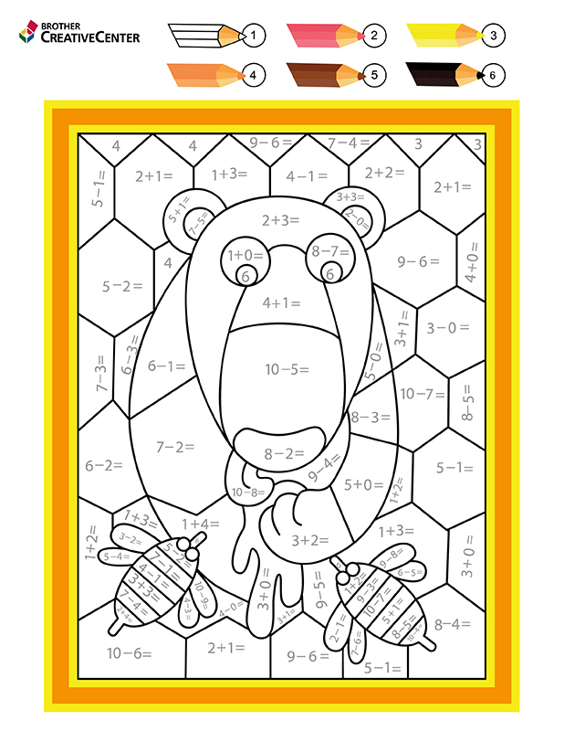 可打印的免费学习活动模板 - 趣味数字填色 - 小熊 | Brother Creative Center
