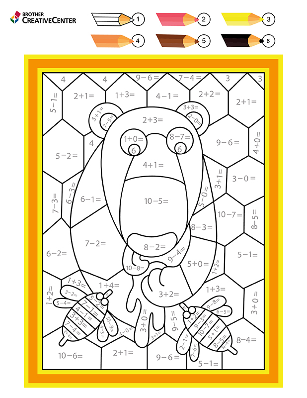 Printable Learning Activity for Free - Math colouring by number – Bear | Brother Creative Center