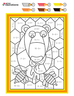 Printable Learning Activity for Free - Math colouring by number – Bear | Brother Creative Center