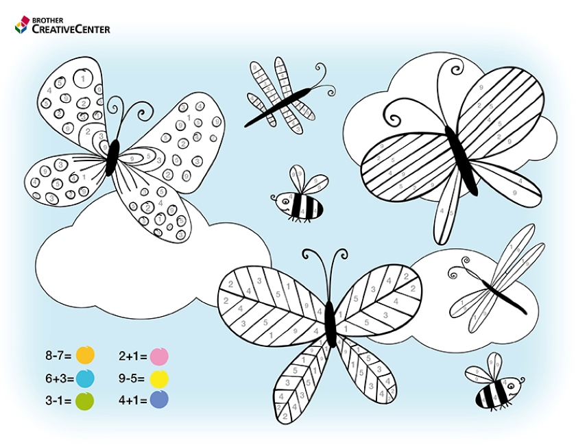 Printable Learning Activity for Free - Maths Colouring By Number - Butterfly | Brother Creative Center