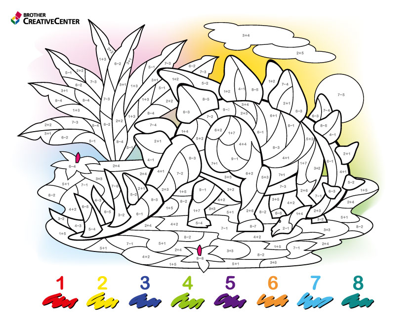 Free Printable Math Coloring by Number - Dinosaur