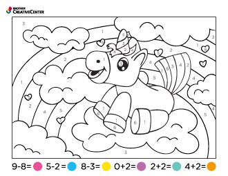 Activité pédagogique imprimable gratuitement - Coloriage mathématique par numéro - Licorne | Brother Creative Center