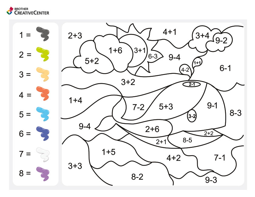 Math Coloring by Number - Whale