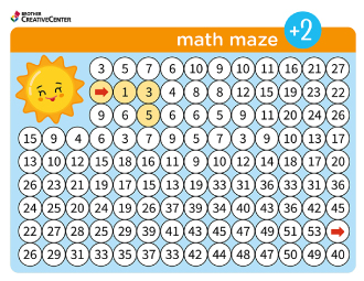 Printable Learning Activity for Free - Math maze - Add 2 | Brother Creative Center