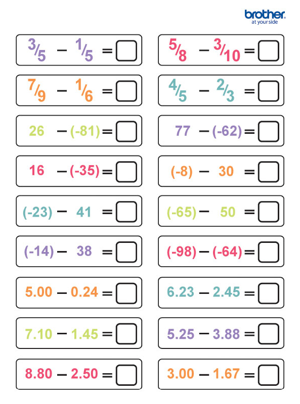 Math Under 16 Subtraction