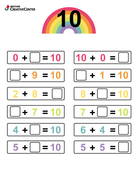 Free Printable Educational Activity - Number Bonds to 10 - Addition | Brother Creative Center