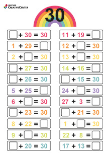 Printable Learning Activity for Free - Number bonds to 30 - Addition | Brother Creative Center