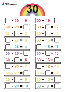 Activités pédagogiques imprimables gratuitement - Fiche pédagogique - soustractions avec le nombre 30 | Brother Creative Center