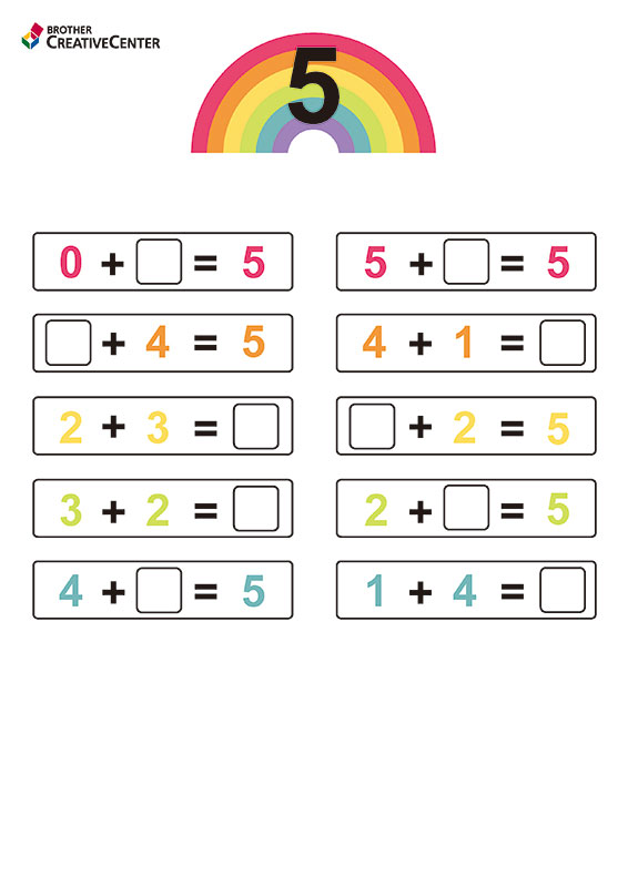 Attività didattica stampabile gratuitamente - Legami di numeri per 5 - Addizioni | Brother Creative Center