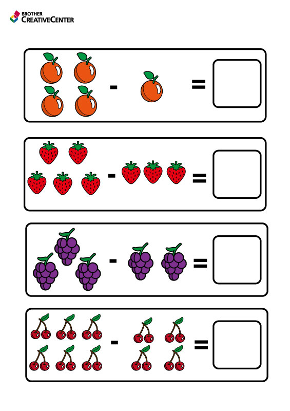 Free Printable Educational Activity - Subtraction Worksheet - Fruit | Brother Creative Center