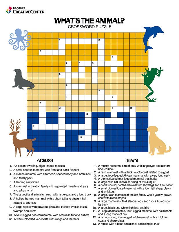 Free Printable Educational Activity - What’s the Animal Crossword Puzzle | Brother Creative Center