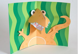Cartão com dinossauro tridimensional