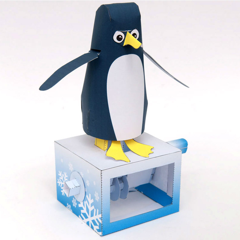 Papercraft imprimible y recortable de un pingüino con movimiento. Manualidades a Raudales.