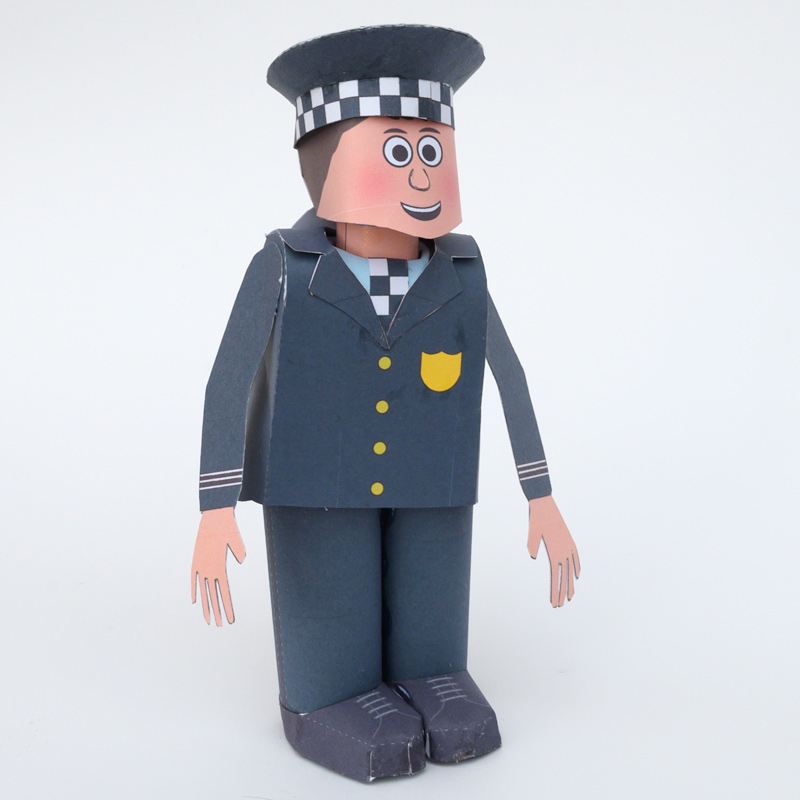 Papercraft recortable de un Oficial de policia. Manualidades a Raudales.