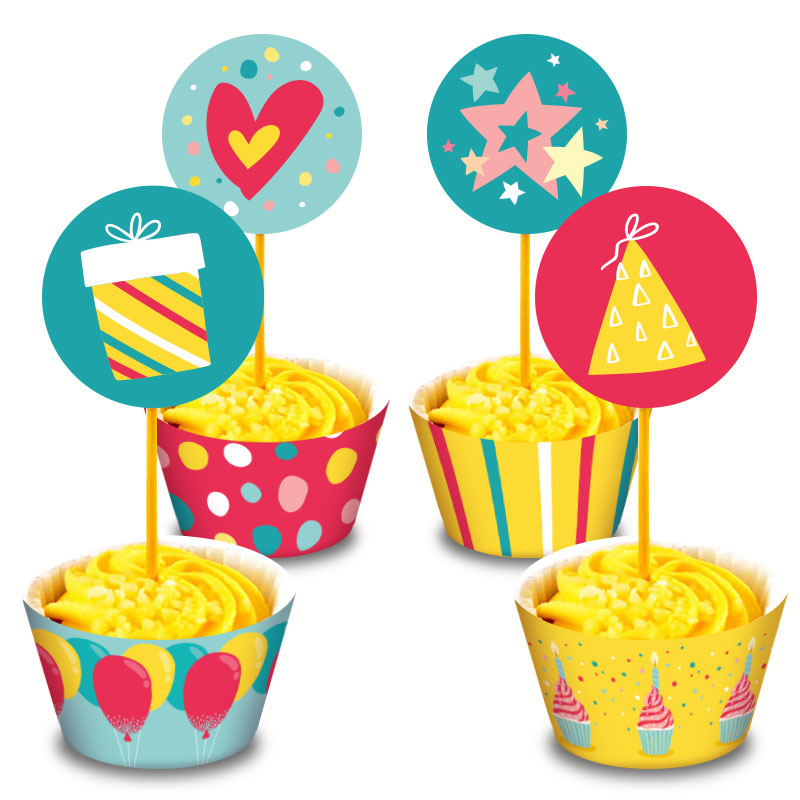 Verjaardagsfeest - cupcake topper en wrapper