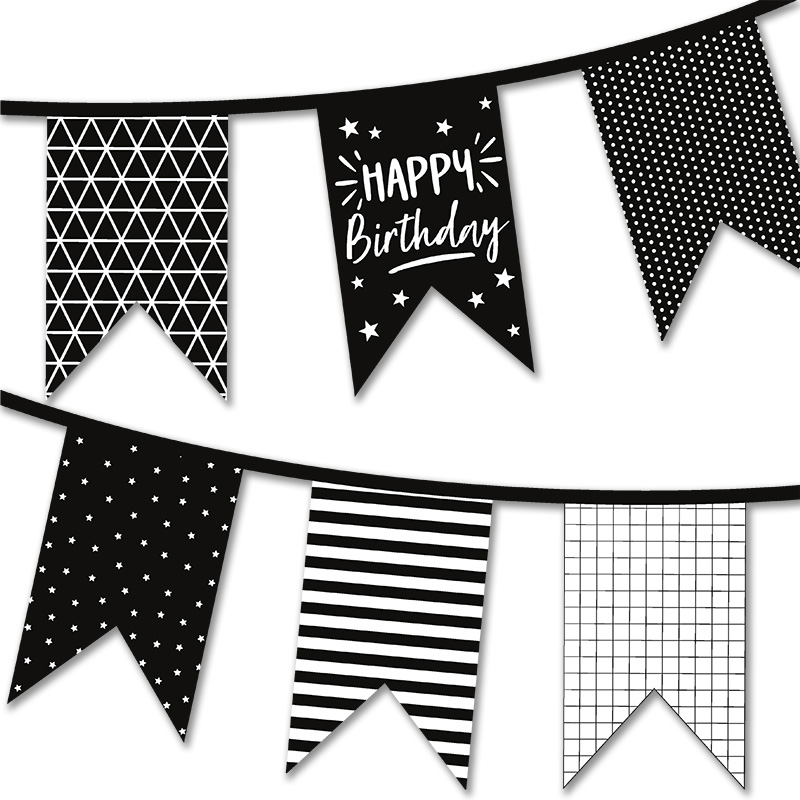 Printable Party Decoration for Free - Black & white birthday bunting | Brother Creative Center