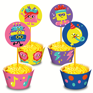 Free Printable DIY Party Decoration - Cartoon birthday party cupcake topper and wrapper | Brother Creative Center