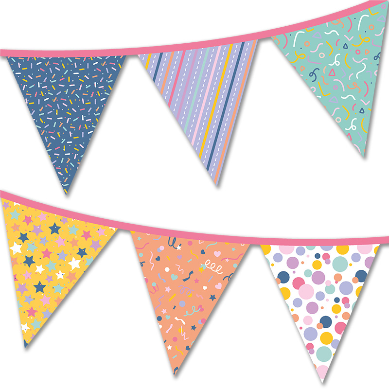 Decoraciones festivas imprimible gratis - Banderines de cumpleaños con  patrones de colores