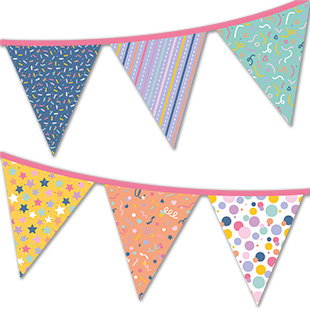 Decoraciones festivas imprimible gratis - Banderines de cumpleaños con patrones de colores | Brother Creative Center