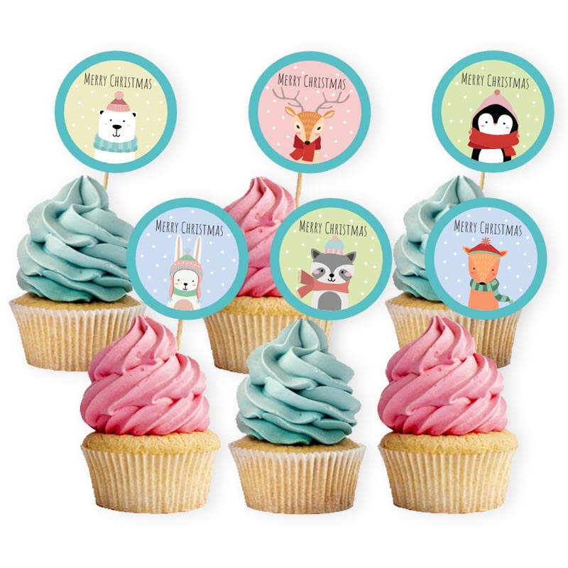 Cobertura de cupcake de animais de natal